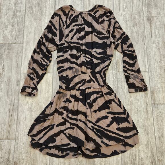 Rails Dress Womens Size XS Jasmine Tiger Stripe Smocked Waist Long Sleeve Tan - Picture 14 of 16